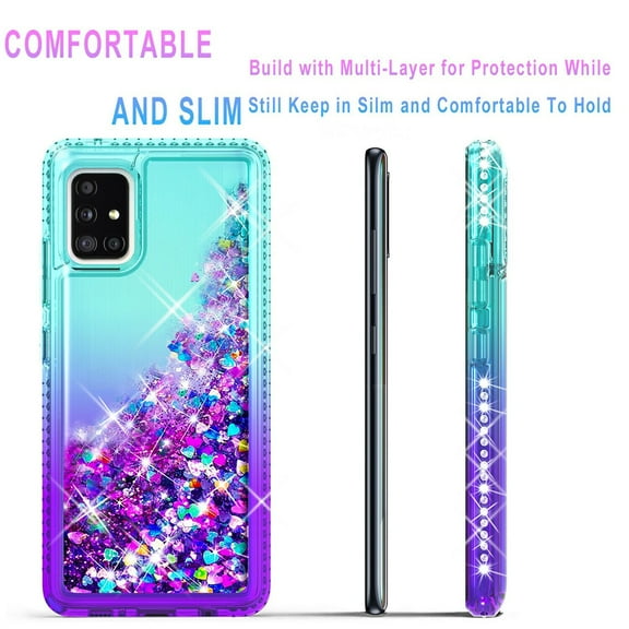 Starshop Case for Samsung Galaxy S22 Plus, Liquid Glitter Quicksand Bling Diamond -Teal/Purple