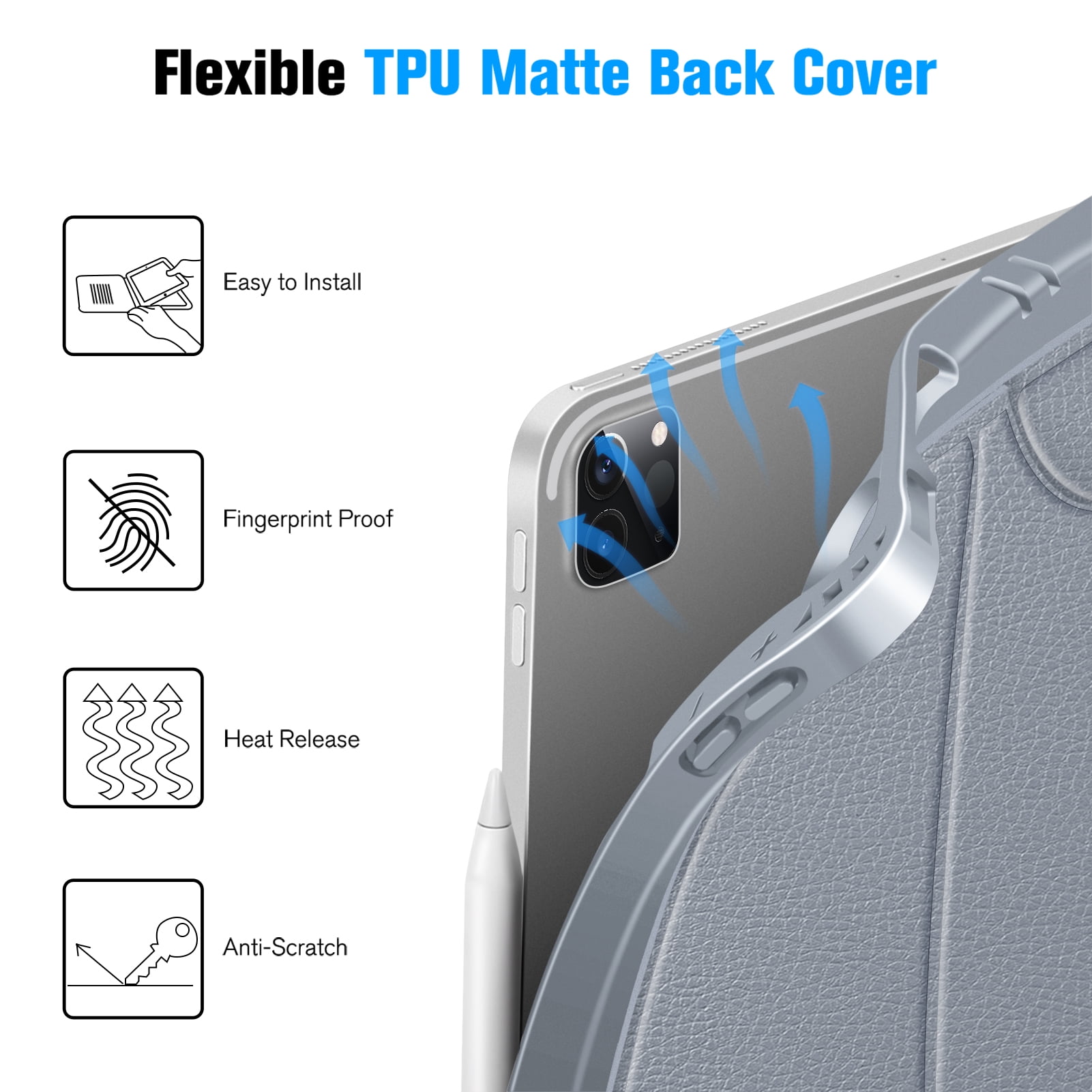 CaseBot Case for iPad Pro 12.9-inch 5th 4th & 3rd Generation (2021/2020/2018) - Shockproof Rugged Magnetic Soft TPU Back Cover w/Pencil Holder