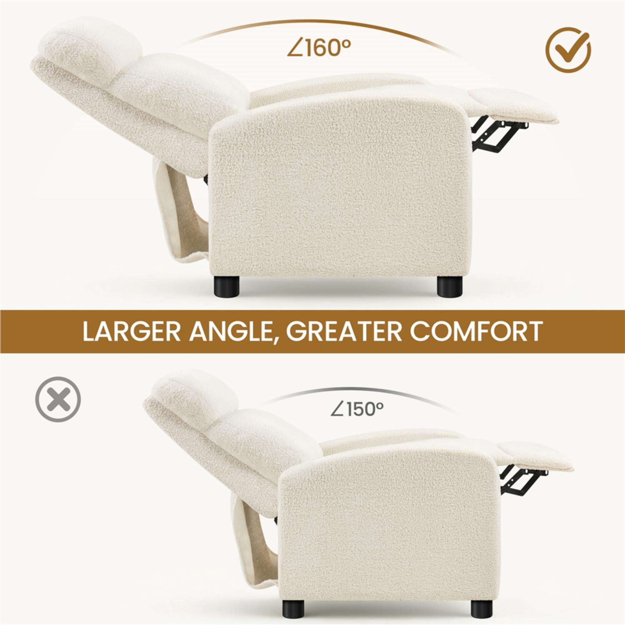 Renwick Boucle Push Back Theater Recliner Chair with Footrest, Ivory