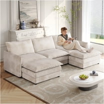 JERFIT U-Shaped Corduroy Sectional Sofa with Ottomans, Beige 5-Seater Deep Seated Cloud Couch for Living Room