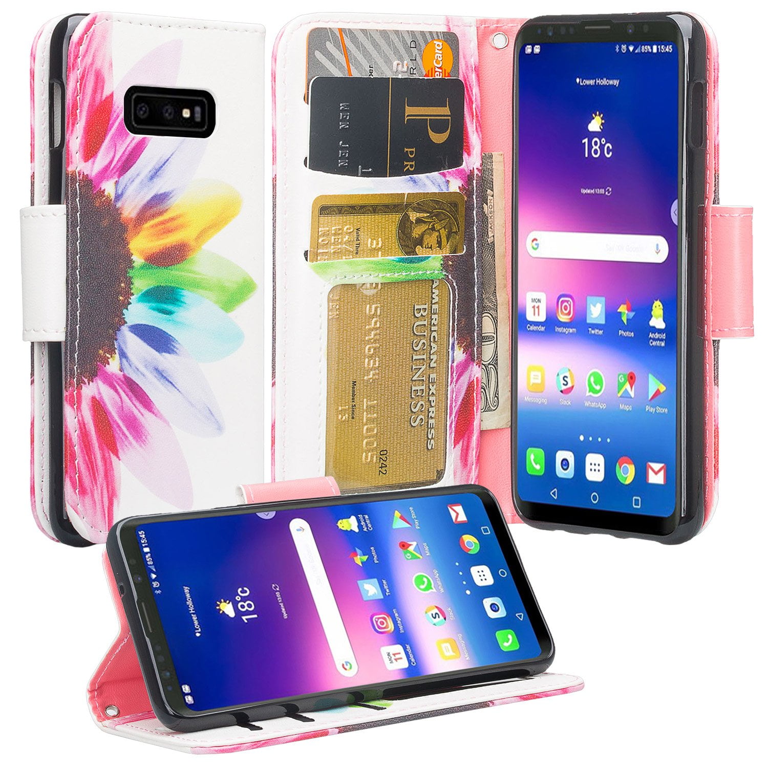 For Samsung Galaxy S10 Case, Galaxy S10 Wallet Case, Wrist Strap Leather Flip Fold