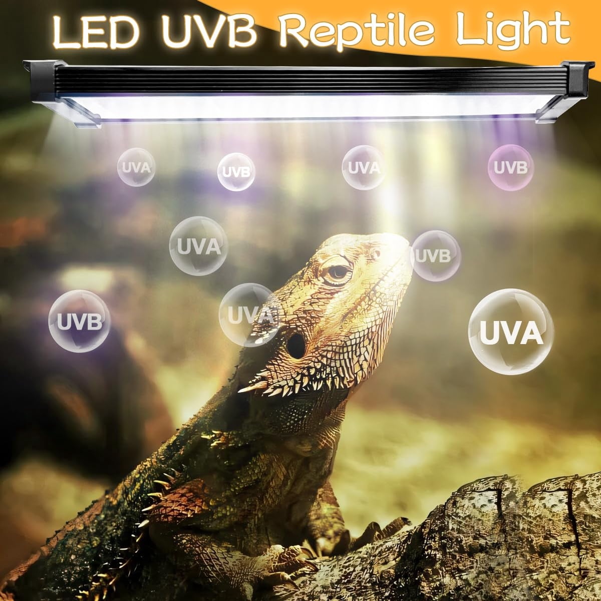 Ycxydr UVB LED Reptile Light, 15W Dimmable Fixture with Timer, Adjustable UVB Light for Bearded Dragons, Turtles