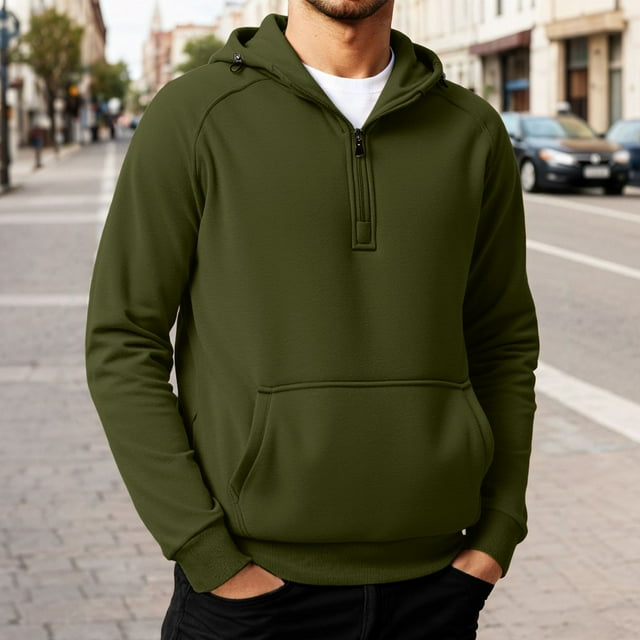MHFRRA Sudadera con Capucha y Cremallera de Un Cuarto, Informal, Forrada, Cómoda, Suave, Cálida, para Invierno, Otoño, Exterior, Deportiva, con Capucha Verde