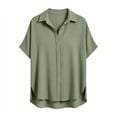 thumbnail image 7 of Nmnitkp Women's Tops, Tees & Blouses Oversized Collared Button Down Short Sleeve Shirt, Casual Loose Fit Summer Blouse for Women Daily Wear Army Green,S, 7 of 7