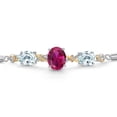 thumbnail image 3 of Gem Stone King 925 Silver & 10K Yellow Gold Red Created Ruby Sky Blue Aquamarine & Lab Grown Diamond Bracelet for Women | 5.46 Cttw | Oval 10X8MM and 8X6MM | Fully Adjustable 9 inch, 3 of 5