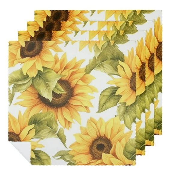 Qinduosi Floral Sunflower Cocktail Beverage Cloth Napkins Spring Yellow Sunflowers Dessert Napkin for Spring Flower Wedding Holiday Birthday Party Supplies