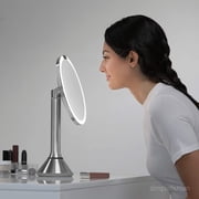 simplehuman 8 Round Sensor Makeup Mirror with Touch-Control Dual Light Settings, 5x Magnification, Rechargeable and Cordless, Brushed Stainless Steel