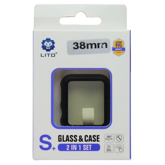 LITO S  Glass & Case (2 in 1 Set) for Apple Watch Series 3/2/1 (38mm) - Black