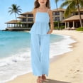 thumbnail image 3 of Ultrave Girls 2 Piece Cotton Linen Set, Spaghetti Strap Peplum Top Wide Leg Pants, Casual Summer Outfit, 3 of 6