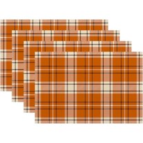 Fall Placemats Set of 4,Burnt Orange Buffalo Plaid Table Mats 12x18 Inch,Autumn Harvest Thanksgiving Heat-Resisting Non Slip Linen Burlap Place Mats for Kitchen Dining Table Decor