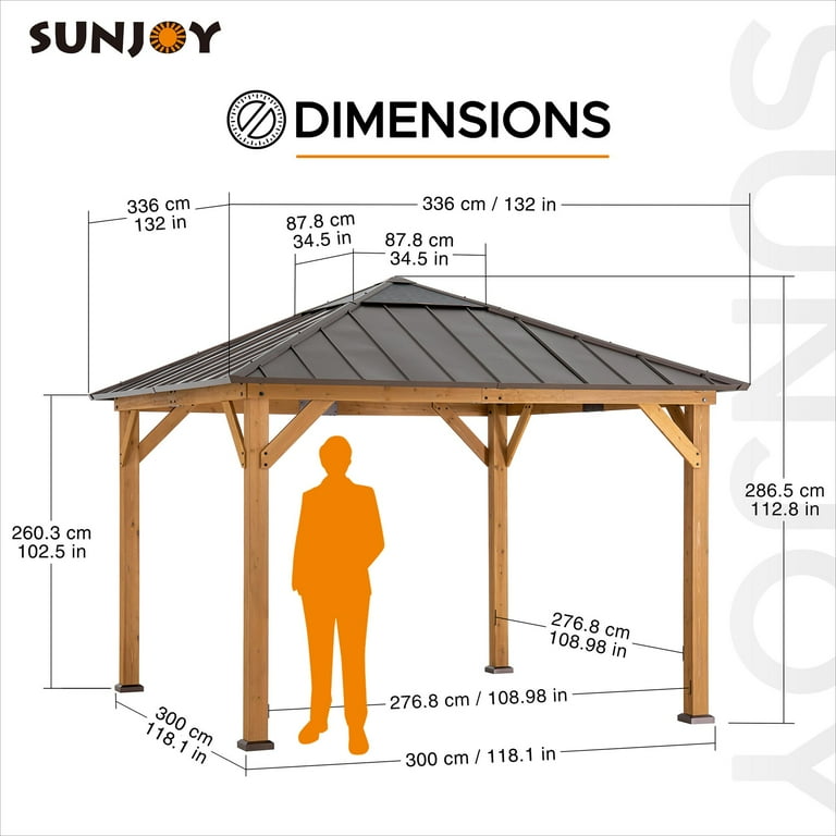 Sunjoy 11x11 ft. Cedar Wood & Metal Patio Gazebo with Hardtop