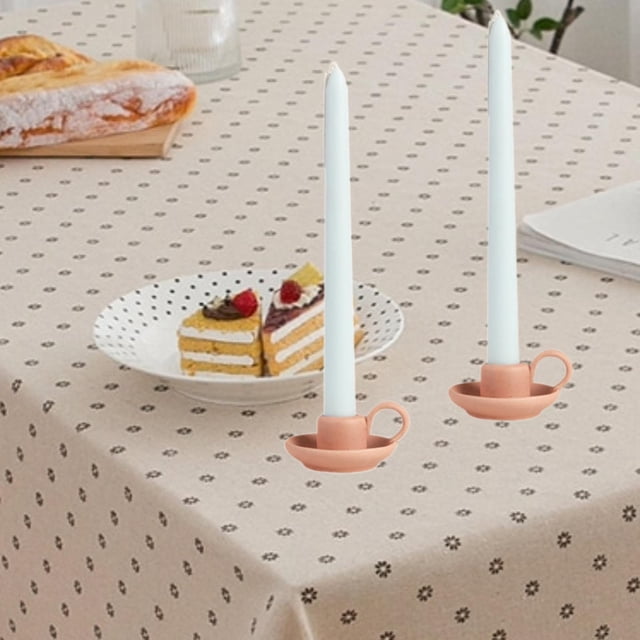 2 portavelas de cerámica, candelabros decorativos con mango, soportes de velas estables y elegantes, candelabros para barra de escritorio Rosa