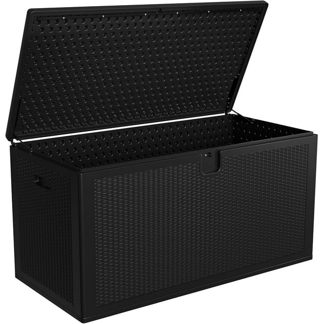 OUYAWEI Coffre de Terrasse en Résine Rangement Extérieur, Étanche et Résistant aux Intempéries, Couvercle Verrouillable pour Jardin, Organisation de Cour, Noir