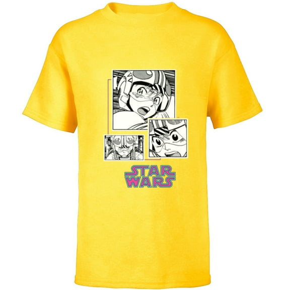 Star Wars Manga Luke Skywalker X-wing Pilot Comic Panels - Short Sleeve T-Shirt for Kids - Customized-Yellow