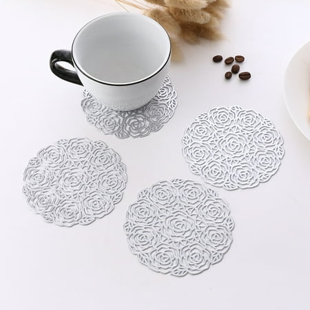 

4-Pack Non-slip Coasters Hollow Rose Coaster Pads PVC Placemats For Dining Table Insulation Bowl Mats Birthday Party Christmas Home Decor