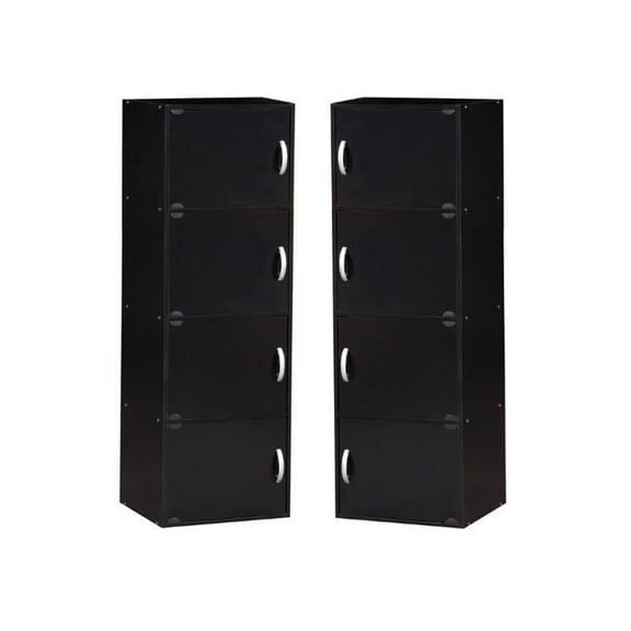 Home Square 2 Piece Multi Purpose Wooden Bookcase Set with 4 Shelf in Black