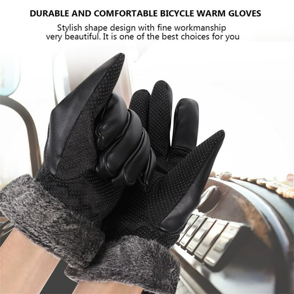 FONDOTIN 1 Pair Cycling Gloves For Men And Women Black Pu Leather Screen Warm For Cold Weather Riding