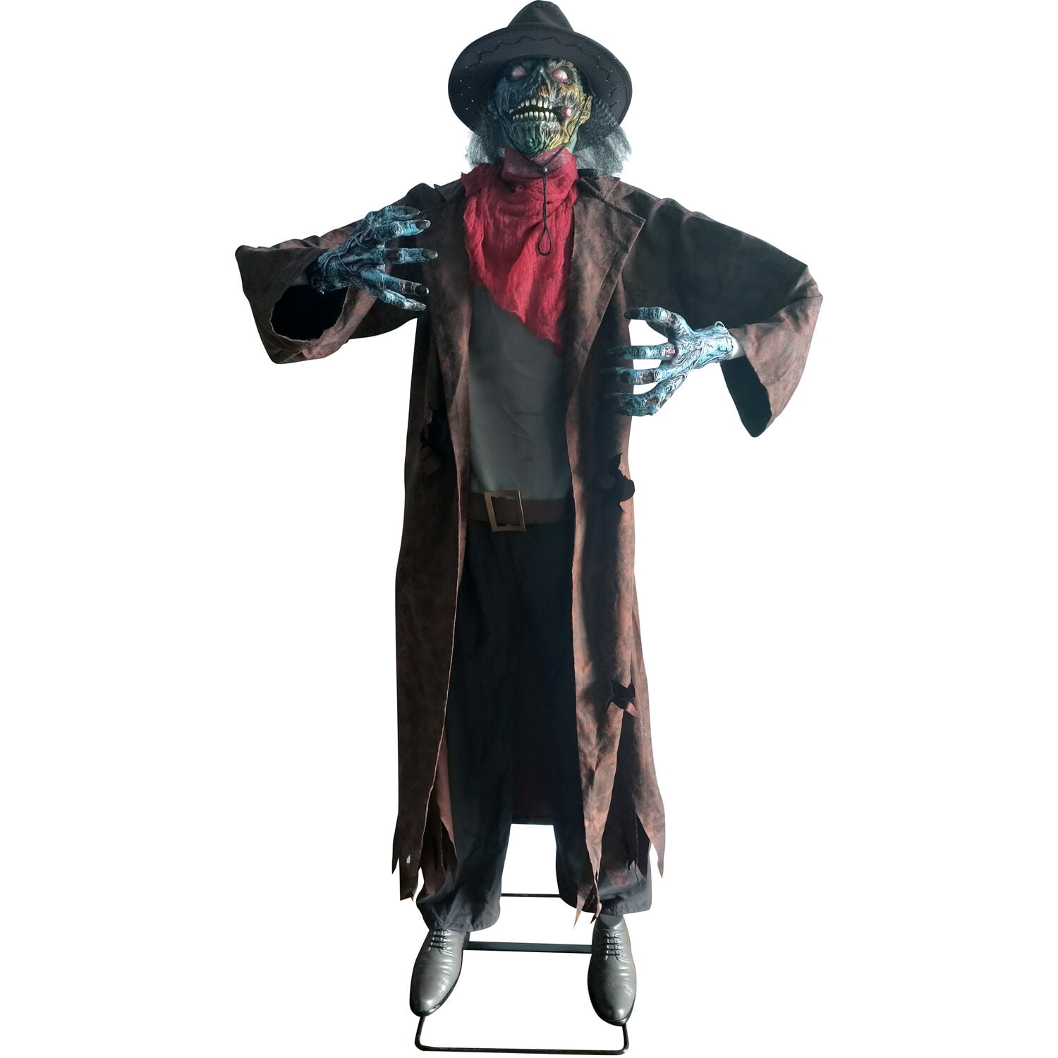 Haunted Hill Farm LifeSize Animatronic Cowboy Zombie, Indoor/Outdoor Halloween Decoration