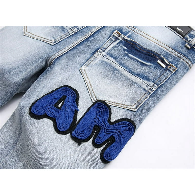 Amiri jeans men's straight slim fit patchwork jeans comfort