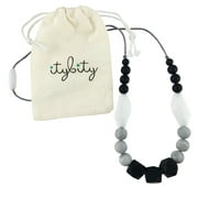 Baby Teething Necklace for Mom, Silicone Teething Beads, 100% BPA Free (Black, White, Gray, Black)
