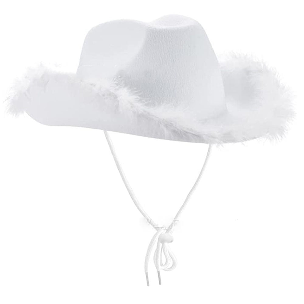 Costyle White Cowgirl Hat with Fluffy Feathers Novelty Cowboy Hat Party