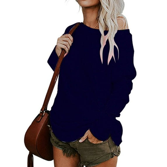 Uhndy Women Plus Size Long Sleeve T Shirt Casual Blouse Irregular Crew Neck Tops