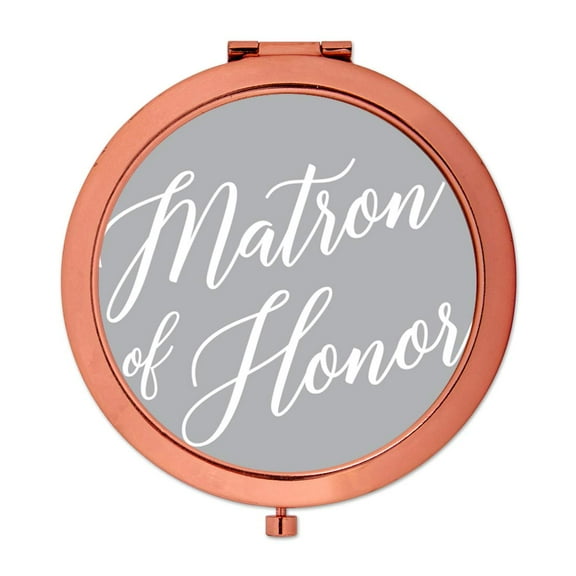 Koyal Wholesale Rose Gold Compact Mirror Matron of Honor Wedding Gift, Gray, 1-Pack