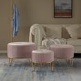 thumbnail image 4 of Tabouret Ottoman Rond en Velours Surélevé avec Base Dorée en Épingle à Cheveux, Rose, Grand, 4 of 7
