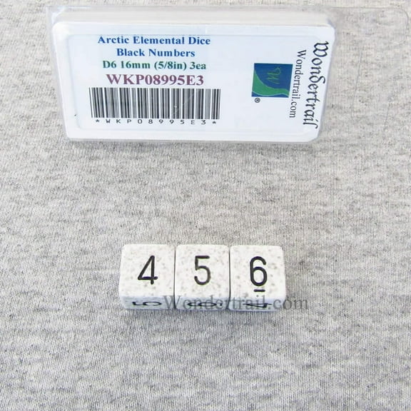 Arctic Camo Elemental Dice with Black Numbers D6 16mm (5/8in) Pack of 3 Wondertrail