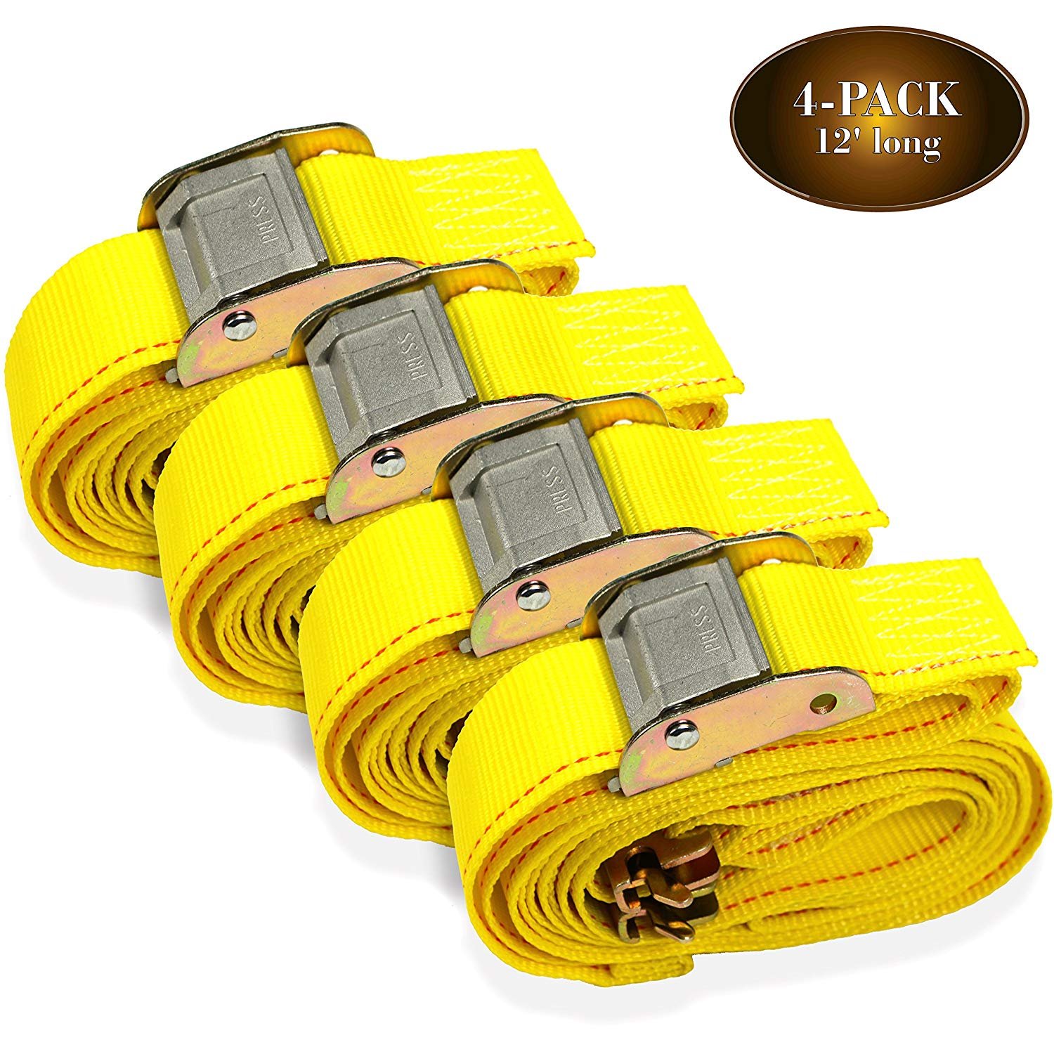 4 TieDown Straps, 2" x 12' Cam Buckle TieDown Straps for Cargo on