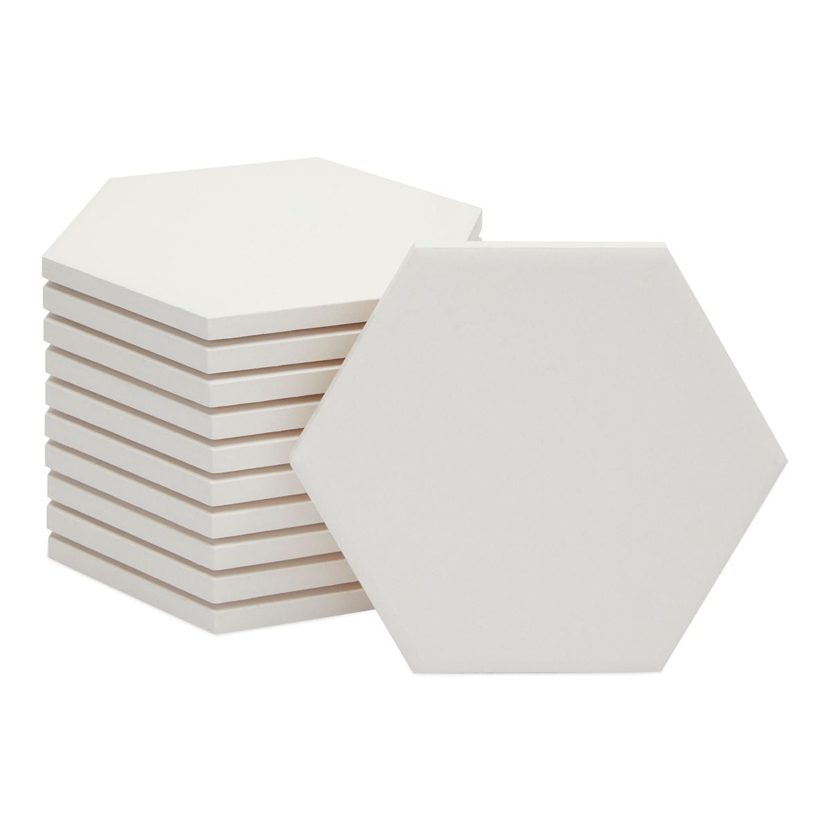 12 Pcs White Hexagon Ceramic Coasters for Coffee Table Drinks, Blank Plain Tiles for Crafts, 3.7 in