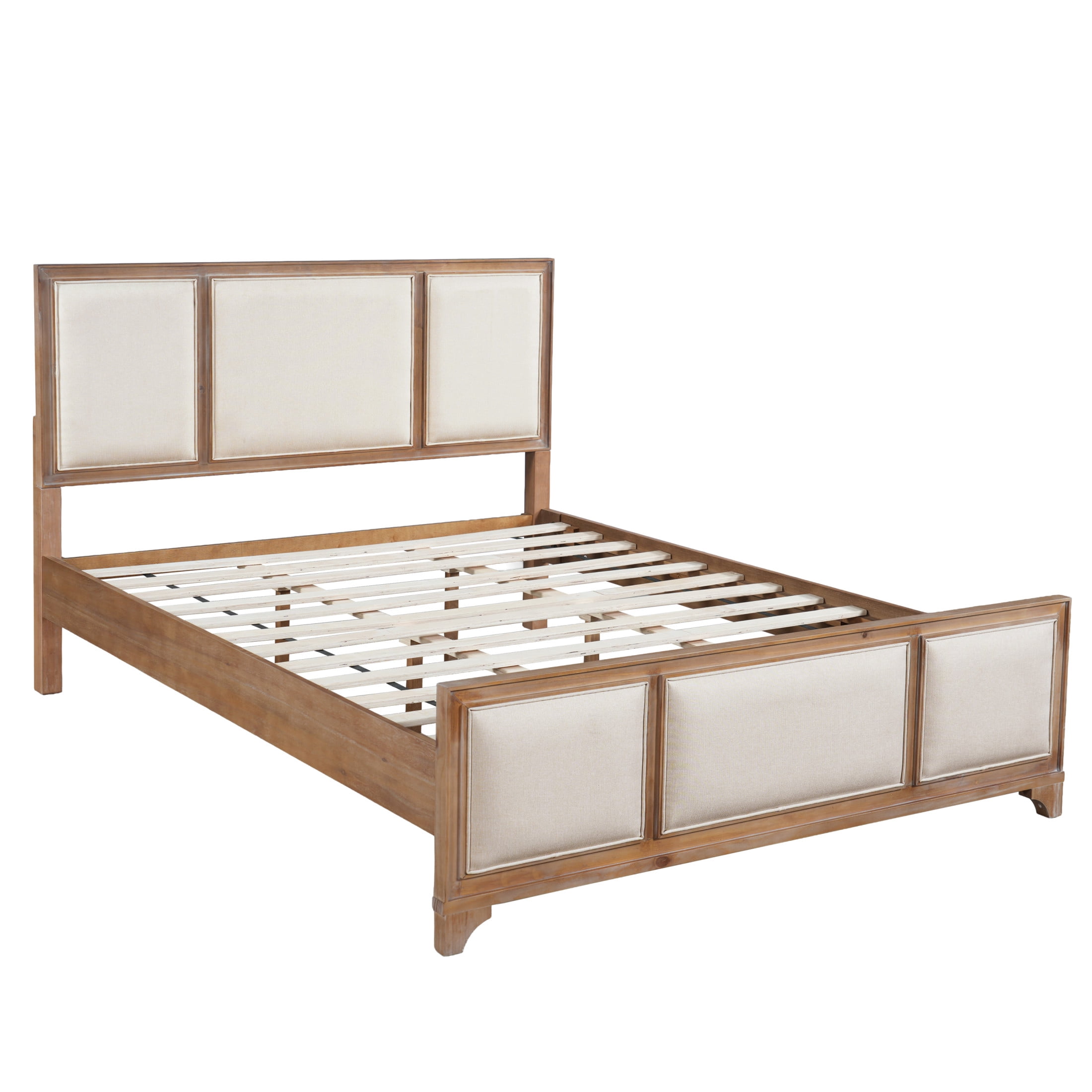 Christopher Knight Home Modern Farmhouse Queen Upholstered Platform Bed with Headboard, Natural+Beige