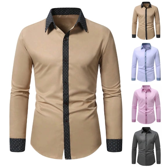 RYDCOT Mens Business Shirts Long Sleeve Button Down formal Shirt Collar Cuff Contrast Patchwork Casual Dress Shirt Party Disco Purple