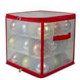 thumbnail image 1 of Northlight Boîte de Rangement de Noël Transparente à Fermeture Éclair - 12 Pouces - Contient 27 Ornements - Rouge et Transparent, 1 of 3