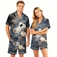thumbnail image 2 of IYYVV Halloween Silk Satin Matching Pajamas Sets Couple Button Down Nightwear Women & Men Short Sleeve Trendy Ghost Sleepwear Goth Purple S, 2 of 5