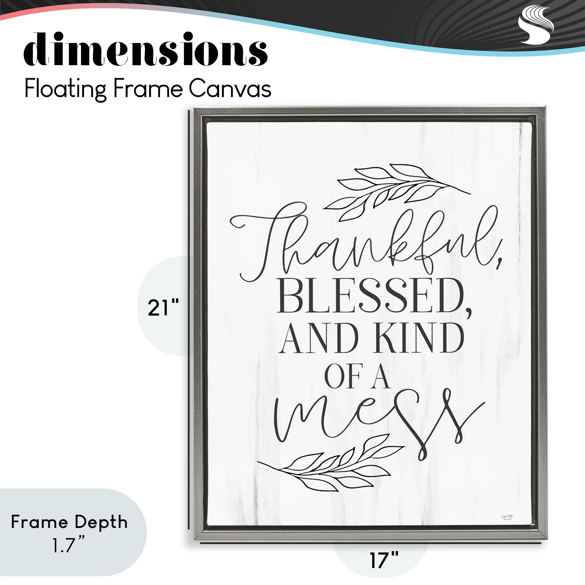 Stupell Industries Thankful Bless & A Mess Gray Framed Floater Canvas Wall Art, design by Lux + Me Designs