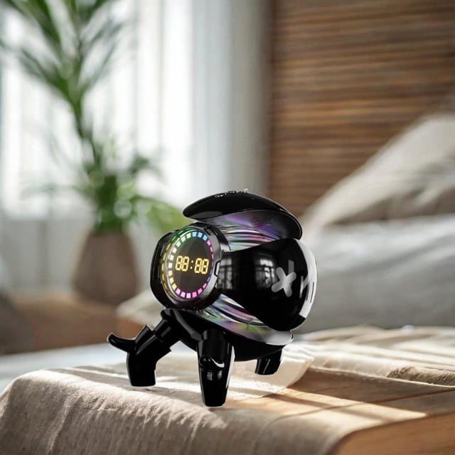 Altavoz inteligente de escritorio con despertador multifuncional 5.6x4.7x5.2 pulgadas para sala de estar recargable con luz RGB Negro