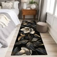 thumbnail image 5 of 2x6 Kitchen Runner Rug, Black Gold Flower Non-Skid Rubber Backing Large Rectangle Rugs - Living Room Bedroom Home Office, Gradient Luxurious Floral Botanical Indoor Floor Mat Carpets Washable Rug, 5 of 9