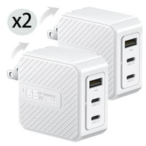 [2 Pack] 65W USB Wall Charger, XUDUO 3-Port Foldable Travel GaN Charger Block Adapter Compatible with iPhone 15, Samsung Galaxy, MacBook-White