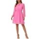 thumbnail image 1 of Vestido de fiesta de mujer Inspire Chic con escote en V, mangas largas, falda acampanada y estrellas doradas en color rosa oscuro, 1 of 6