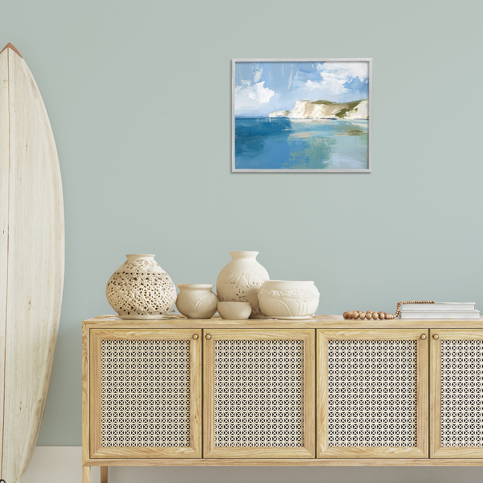 Stupell Industries Coastal Wilderness Shore Coastal Painting Gray Framed Art Print Wall Art, 20 x 16