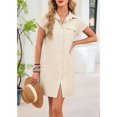 thumbnail image 4 of Women'S Solid Color Casual Button Down Tie Waist Woven Dress Midi Shift Summer Dress Color L, 4 of 9