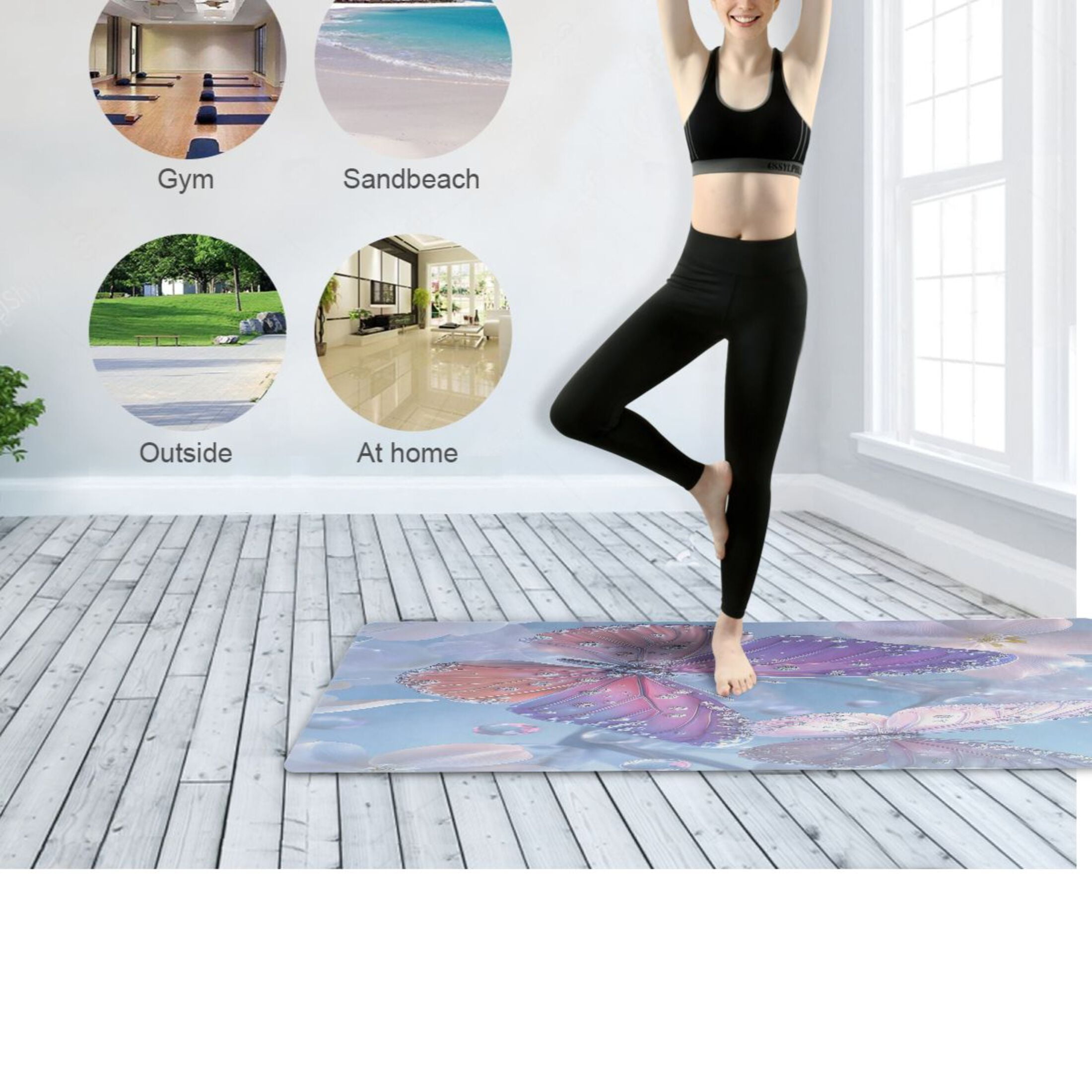BZSMCE Yoga Mat Women Fitness Mat Aqua Sparkle Butterfly Pattern