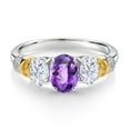 thumbnail image 2 of Gem Stone King 925 Sterling Silver and 10K Yellow Gold Oval Purple Amethyst White Moissanite and White Diamond 3 Stone Ring for Women (2.23 Cttw, Gemstone February Birthstone, Size 7), 2 of 3