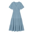 thumbnail image 3 of Vivianyo HD Women's Wrap V-Neck Tiered Midi Dress, Short Ruffle Sleeve Solid Elastic Waist Loose Casual Summer Dresses for Women Vacation, Women's Light Blue, Sizes S-2XL, 3 of 5