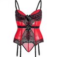 thumbnail image 1 of Removable Strap Corset With Cup Girdle Lingerie Bowknot Lace Up Bodysuit For Women Padded Bra Corsets Bustiers With Suspenders Red, 1 of 5
