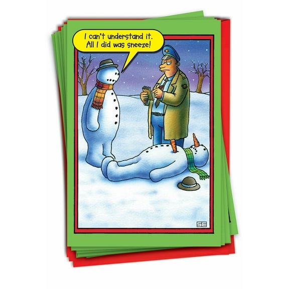 12 Funny Christmas Cards Pack (1 Design, 12 Cards) - Snowman Sneeze B5706K