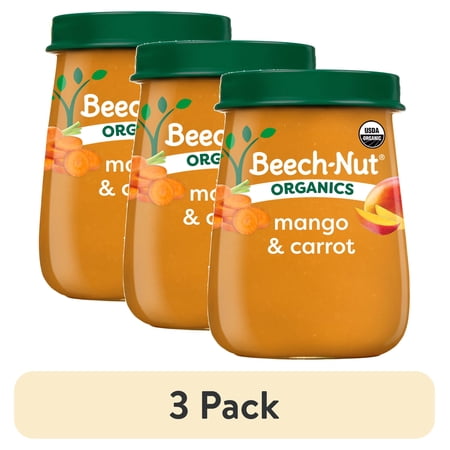(3 pack) Beech-Nut Organics Stage 2 Organic Baby Food, Mango & Carrot, 4oz Jar