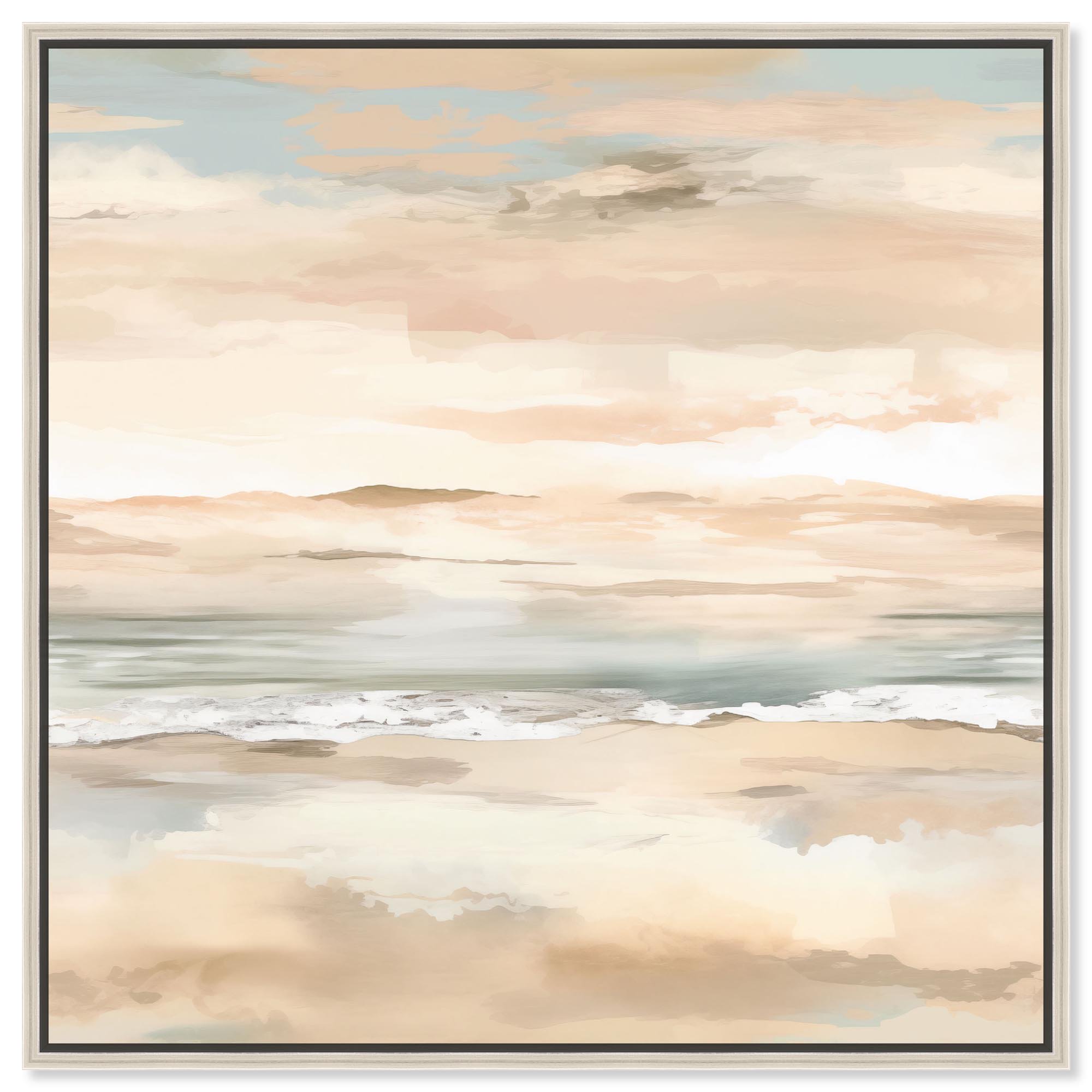 Roseate Skyfall II Canvas Neutral Abstract Art by Art Remedy Silver Frame 40 x 40