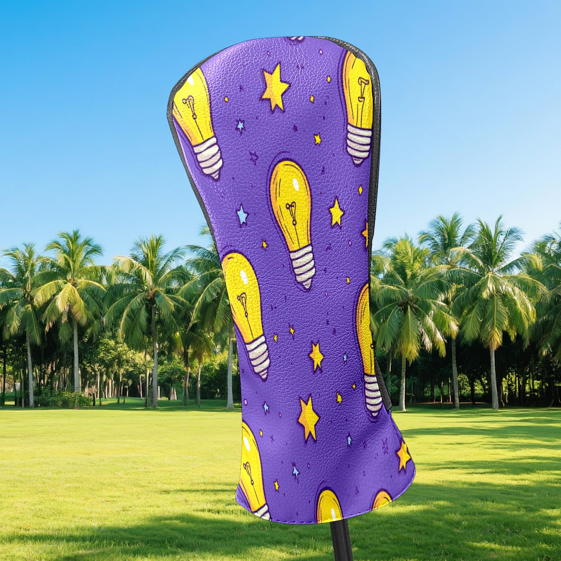 Golf Club Covers PU Leather Waterproof Head Covers for Fairway Woods Hybrids Cartoon Light Bulb Pattern
